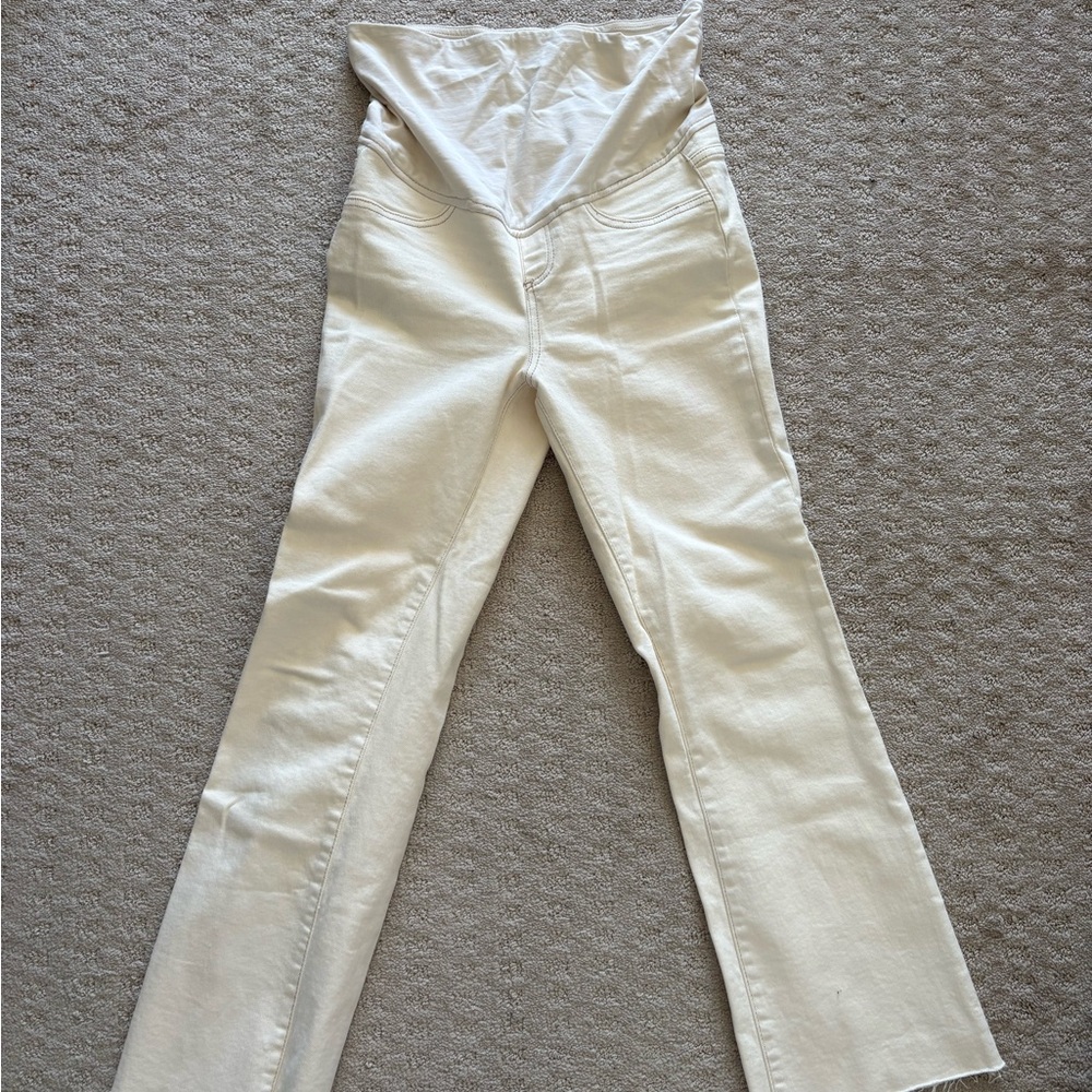 MNG Over the Bump White Crop Flare Jeans